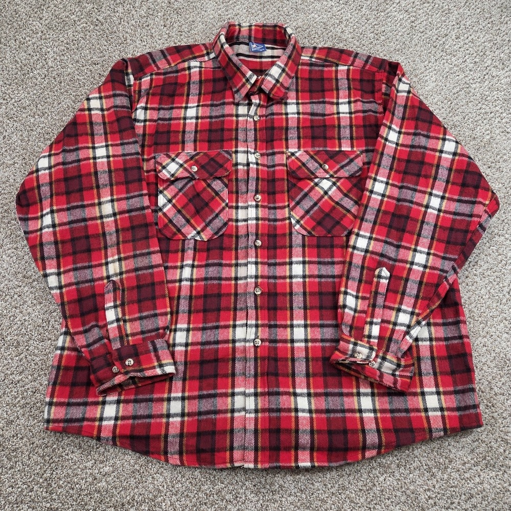 Vintage Mighty‎ Mac Board Shirt Men's 2XL Red Yellow Plaid Flannel 80s Cotton